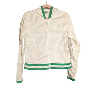 Medium Nike White Green Trim Women's Vintage Tennis Warm-Up Jacket Hooded Zip Up